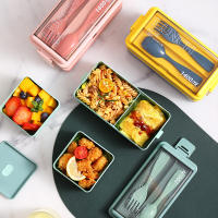 Fiambrera de 1400 ML para niños, Fiambrera con 3 Compartimentos y Cubiertos, para Microondas y lavajitas, L - details 6