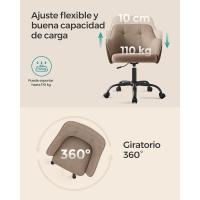 Silla de estudio, giratoria, altura ajustable, carga de 110 kg, marco de acero, tela de algodón-lino transpirable, para estudio, dormitorio, marrón OBG019K01 - details 6