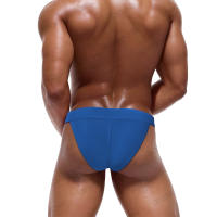 Jessborn pantalones cortos de natación de media cadera para hombre, bañador sexy de un solo lado con botón de metal, color sólido, Playa - details 4