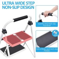 Escalera Plegable 4 Peldaños, Escalera de Tijera con Pedales Antideslizantes Anchos, Barandilla, Escalón Taburete de Acero Portátil Uso Hogar Cocina Oficina, Carga hasta 150 kg, Blanco - details 8