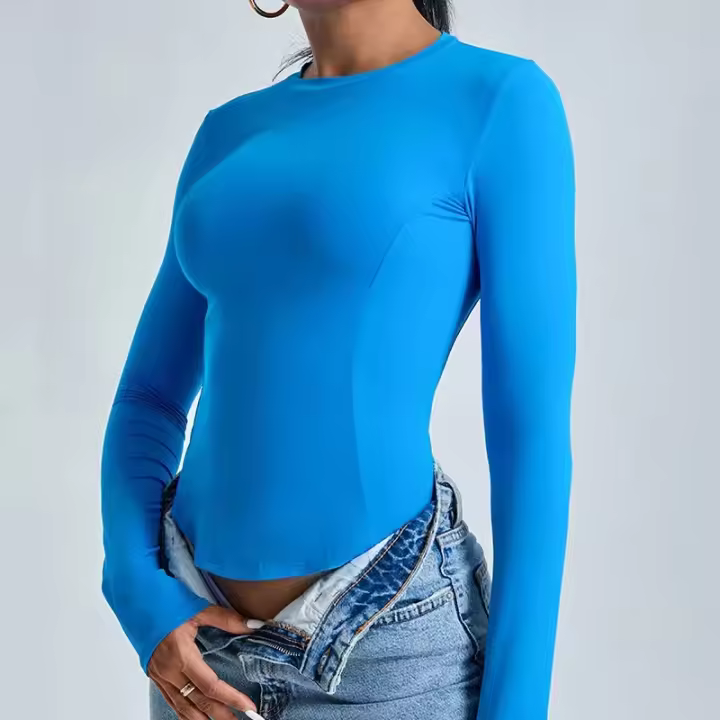 Fishbone Line Camiseta deportiva informal de manga larga para mujer, para Yoga, correr, gimnasio, ajustada, con cuello redondo, Top de entrenamiento - 1