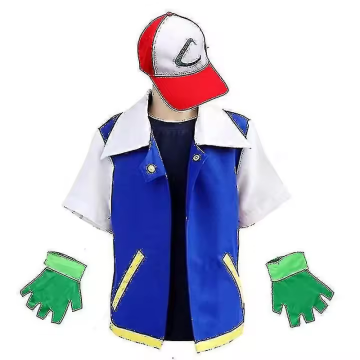 Conjunto de Disfraz de Anime Azul Estilo Ash Ketchum para Hacer Cosplay - 1