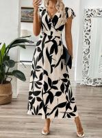 Vestido con borde de volantes y cuello en V estampado a la moda de verano 2025 para mujer - details 3
