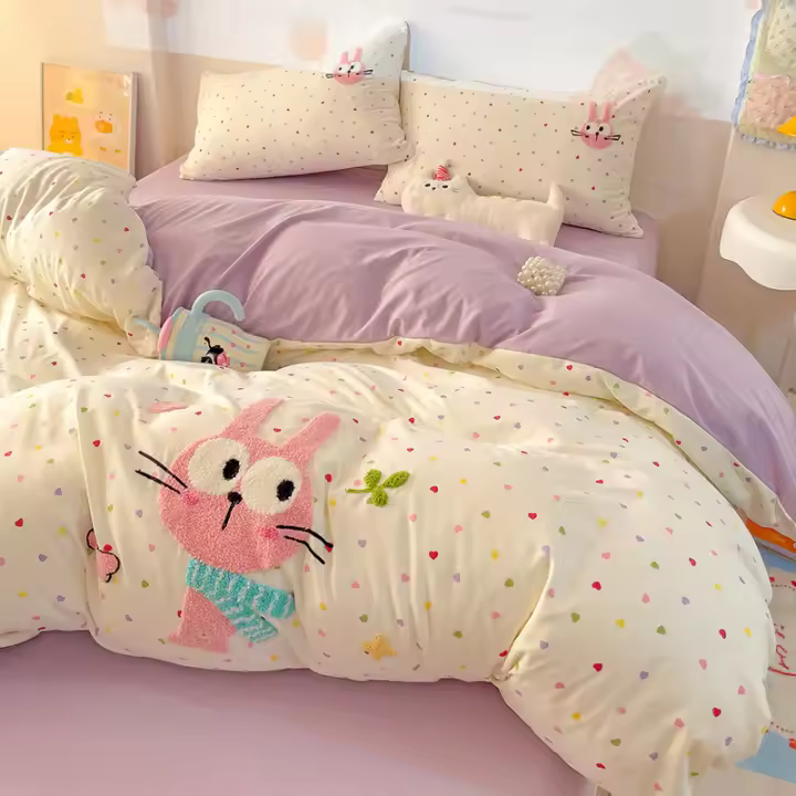 AConjunto de ropa de cama de cuatro piezas con estampado de toalla de clase de ropa de cama de cama de tres piezas - 1