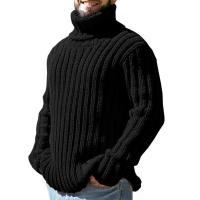 2025 Suéter de cuello alto para hombre, Top de punto cansado de color sólido, ropa, otoño e invierno, - details 4