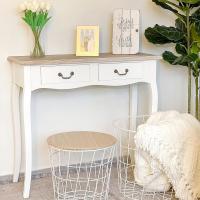 Mesa de Consola Retro Diseñada Mesa Auxiliar con 2 Cajones para Sala de Estar Dormitorio Blanco - details 6