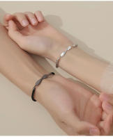 Jin Hongyu-pulseras de pareja de tira Möbius de plata pura para hombres y mujeres, par de cuerda de mano tejida de nicho, regalo conmemorativo de estilo coreano - details 2