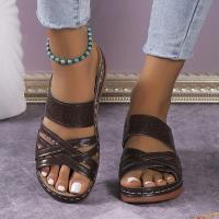 Women Cross Strap Wedge Heel Slippers Hollow Out Open Toe Anti-skid Arch Support Slides Shoes Outdoor Slippers - details 7