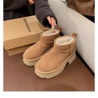Zapatos de algodón de cuero con plataforma de tacón alto, botines cortos de terciopelo con tacón grueso, botines de tacón bajo. - details 20