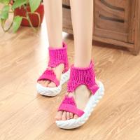 Zapatillas tejidas ligeras de suela gruesa de gran tamaño para mujer, nuevas sandalias casuales de punta redonda de lana. - details 15