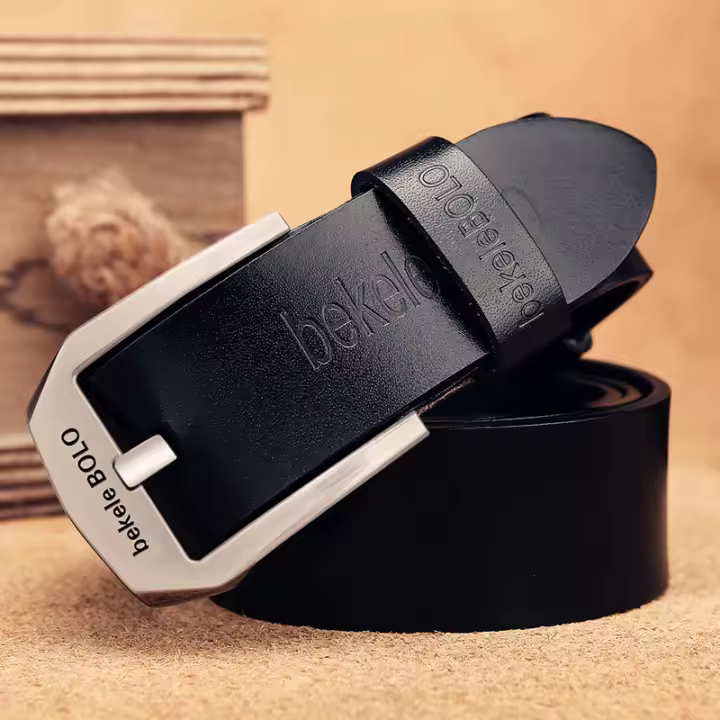 Cinturón de cuero genuino para Hombre, correa de negocios con hebilla de Pin, color negro, marca de diseñador de lujo, 2023 - 1