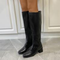 Botas De Tacón Grueso De Color Sólido Para Mujer, Botas De Piel Sintética Con Cremallera Trasera A La Moda - details 4