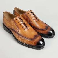 Hombres de cuero marrón de moda, zapatos de hombre transpirables de piel de vaca de capa superior, nuevo estilo cómodo, zapatos de patrón sólido de moda - details 14