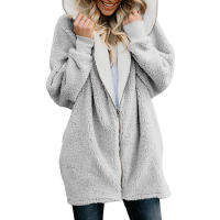 Suéter de lana con chaqueta de lana de cordero con capucha y cremallera para mujer - details 45