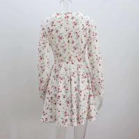 Vestido Mini de Túnica Impresa de Verano Cuello Largo Manga Larga Vestido para Mujeres con Detalles de Parche de Malla - details 2