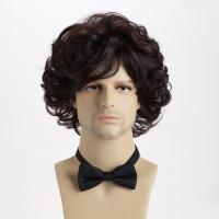 Peluca corta natural marrón de 10 pulgadas, fibra resistente al calor, cosplay retro, peluca sintética ondulada y rizada, cabello esponjoso y atractivo para hombres jóvenes - details 3
