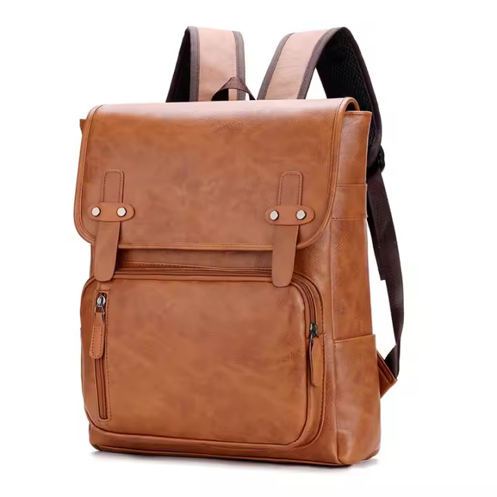 Mochila de Viaje de Ocio para Hombres Resistente al Desgaste, Patrón de Splice, Forro de Dacron, Exterior de Cuero - 1