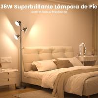 Lampara de Pie LED Regulable 36W 2500LM Lampara de Pie Salon con Mando a Distancia y Control Táctil, 4 Temperaturas de Color, 3 Luces Giratorias Luz de Pie para Salón, Habitación y Oficina - details 1