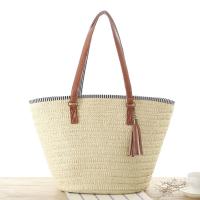Nuevo 2025 simple cuerda de papel bolsa tejida de moda con flecos colgante bolsa tejida de papel bolsa de playa para mujer - details 1