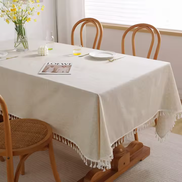 Mantel Nórdico Minimalista - Tela de Lino para Comedor y Mesa de Centro (Estilo Europeo Moderno, Impermeable, Fácil de Limpiar) - 1