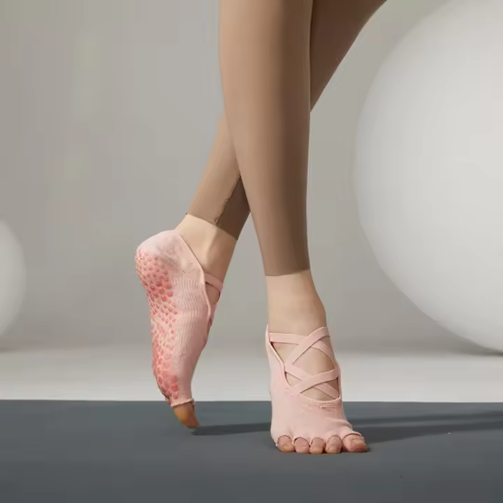 Calcetines de algodón transpirables con espalda descubierta, medias profesionales antideslizantes para Yoga, Pilates, baile, Fitness, deportes, Color sólido - 1