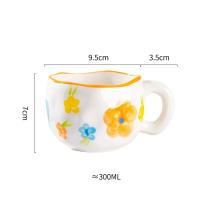 Taza de Cerámica Estilo Coreano Hecha a Mano 300ML Taza de Café Desayuno con Diseño de Flor Pintada a Mano Ideal para Desayuno, Leche de Mañana, Té de la Tarde - details 12