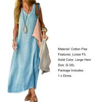 Vestido sin mangas de lino y algodón para mujer, prenda informal holgada con cuello en V, Color liso, para fiesta nocturna - details 7