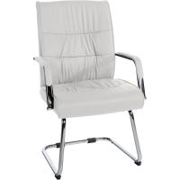 Silla Estilo Cantilever Sievert Tapizada En Cuero Sintético I Silla De Conferencias con Reposabrazos I Silla De Oficina Sin Ruedas, Color:Blanco - details 0