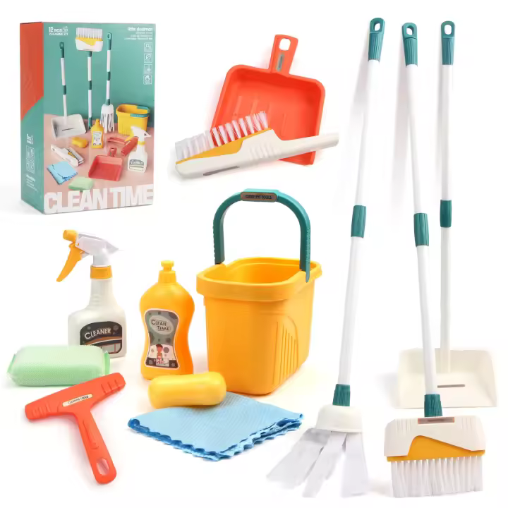 12pcs/set Kids Cleaning Set Housework Supplies Kit with Dustpan Broom Bucket Mop Cleaning Set Play House Toys for Boys & Girls - 1