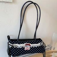Bolso de mano francés dulce que combina con todo, bolso de mano con lazo de gran capacidad, bolsos para axilas de lunares, bolso de hombro de PU de encaje de estilo coreano, escuela - details 8