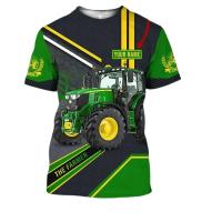 Camiseta con estampado de Tractor 3D de talla grande para hombre y mujer, uniforme de granjero, Haruku, informal, redondo, deportivo, de secado rápido, transpirable - details 1