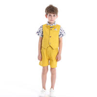 Traje de verano para niños, chaleco, camisa Floral de manga corta, pantalones cortos con tirantes, conjunto de tres piezas, traje Pastoral de moda - details 2