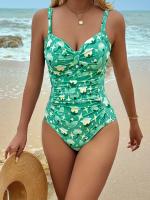 Traje de baño de una pieza para mujer, estampado floral sexy, tirantes ajustables, ropa de playa de verano, tejido de secado - details 5