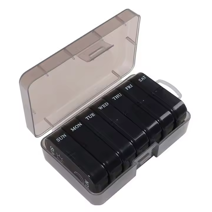 Organizador de pastillas de 7 días a prueba de humedad, pastillero semanal a prueba de polvo con 14 rejillas, dispensador de pastillas portátil de gran capacidad con marca semanal - 1
