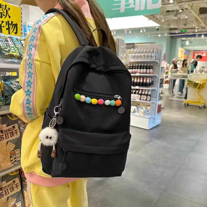 Mochila escolar, bola de pelo, bonita, viaje, moda, estudiantes universitarios, mochila, gran capacidad, fresca y dulce, nailon - 1