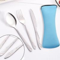 Juego de cubiertos portátiles de acero inoxidable con estuche, cuchillos para carne, tenedor, cuchara, vajilla de Camping familiar, 3 piezas - details 0