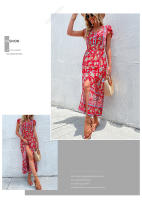 Vestido Boho Floral Vintage Manga Corta, Cuello en V, Vestido de Playa de Verano Bohemio - details 6