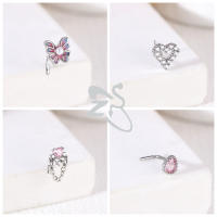 ZS-Piercing de nariz de acero inoxidable en forma de L, Perno de Nariz de cristal CZ brillante, flor, mariposa, forma de corazón, 20G, 1 pieza - details 8