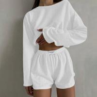 Conjunto de Pantalones Cortos Informales para Mujer Tops de Manga Larga con Cuello Redondo - details 4