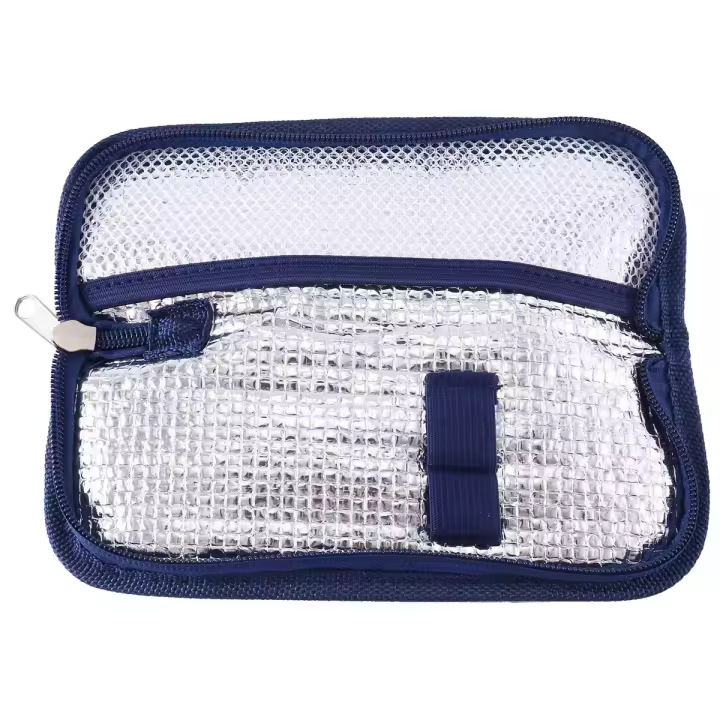 Bolsa enfriadora de insulina portátil, estuche de viaje para diabéticos, caja enfriadora de píldoras, bolsa de hielo de papel de aluminio, azul marino - 1