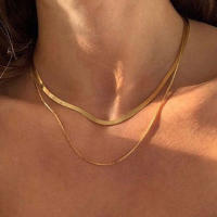 Collar de cadena de acero inoxidable para mujer, joyería de mezcla, color dorado, simple, de varias capas - details 0