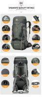 Mochila de Montañismo para Acampar y Senderismo de 75L con Cubierta de Lluvia Bolsa Deportiva al Aire Libre de Nylon Capacidad 60-80 Litros Peso 40-50kg - details 5