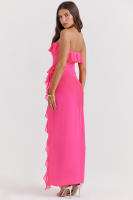 NOVEDAD DE VERANO 2025, vestido sexy con borde con volantes envuelto en el pecho, sin mangas y con hombros descubiertos para mujer - details 6