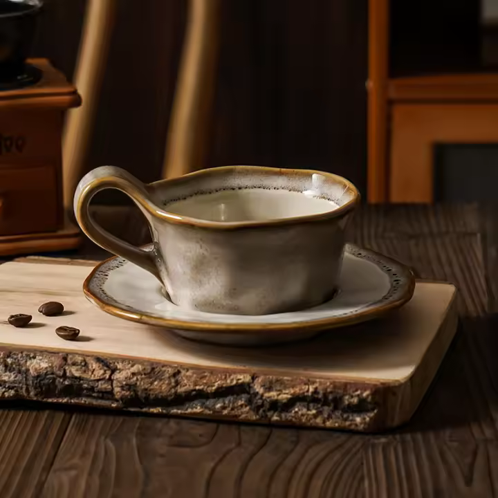 Juego de taza de café y platillo de cerámica con estampado de leopardo japonés retro ins té de la tarde creativo taza de café con leche creativa - 1