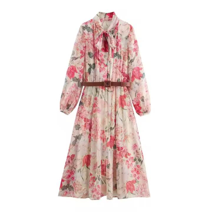 Vestido de pastel irregular con estampado rosa dulce de moda de temperamento de mujer europea y americana - 1