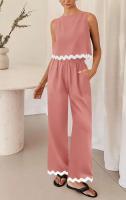 Conjunto de Pantalones de Moda de Cintura Alta y Piernas Anchos Camiseta Corta sin Mangas - details 10