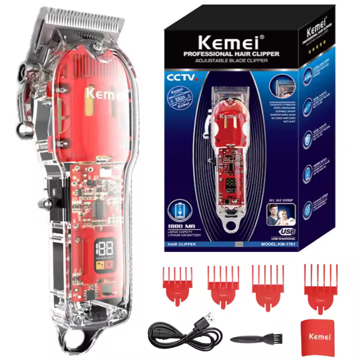 Kemei-cortadora de pelo eléctrica transparente para hombre, cortadora de pelo ajustable, recargable, profesional, para Barba - 1