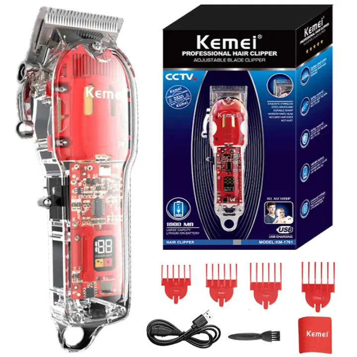 Kemei-cortadora de pelo eléctrica transparente para hombre, cortadora de pelo ajustable, recargable, profesional, para Barba - 1