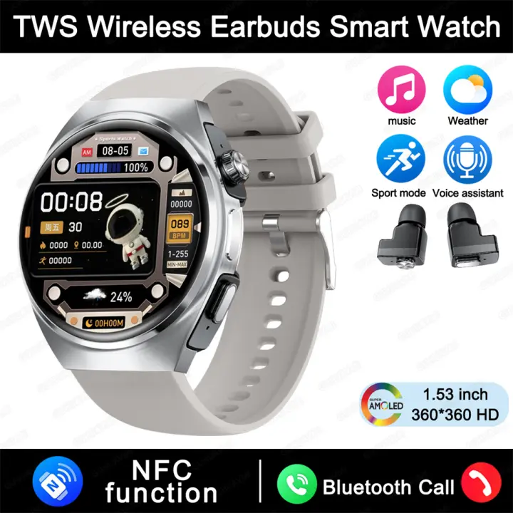 PORCHEDDU Reloj Inteligente 2 en 1 Auriculares Inalambros Llamada de Música Local Reloj Inteligente para Hombres Ritmo Cardíaco IP68 Reloj Deportivo Impermeable Para IOS Android,NFC, 1,53 pulgadas,Reloj Deportivo de Monitoreo de Salud - 1