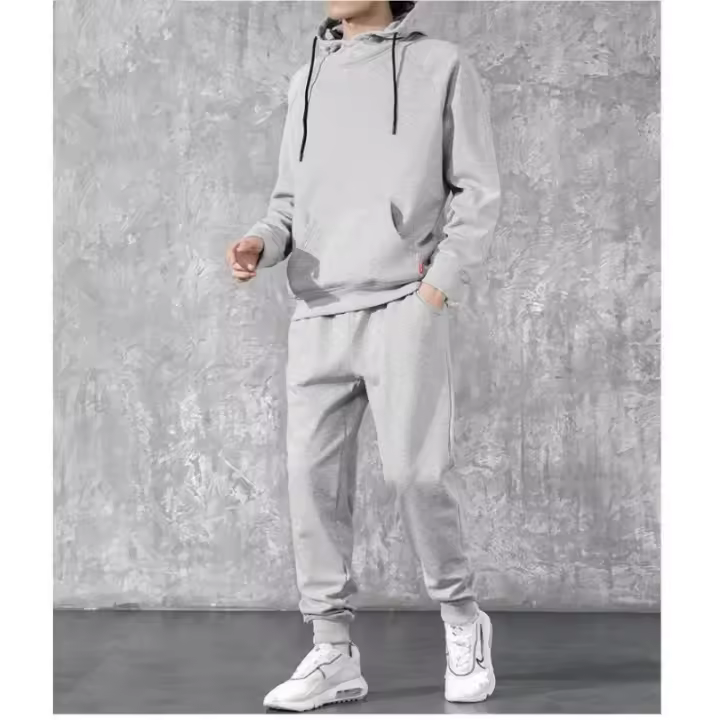 Traje deportivo informal para hombre, sudadera gruesa forrada de lana, conjunto de una sola pieza, conjunto de 2 piezas, Otoño e Invierno - 1